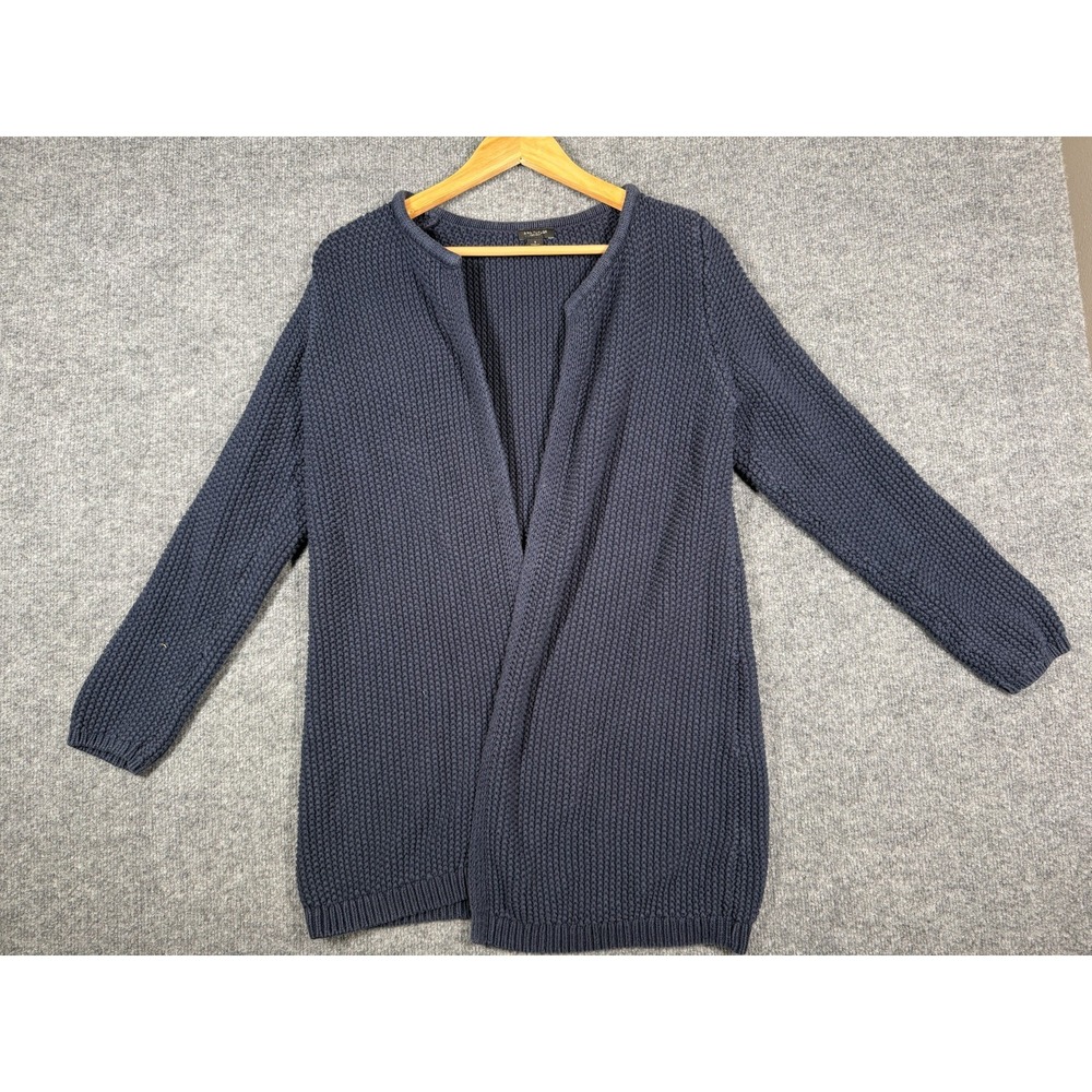 Ann Taylor Cardigan Sweater Womens Small Blue Chunky Knit Open Front Acrylic